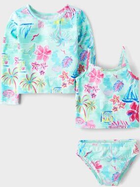 Toddler Girls Size 4T Tropical 3-Piece Swimsuit, New with Tags, NWT
